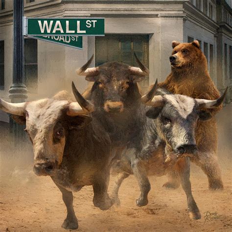 Wall Street -- Bull and Bear Markets Painting by Doug Kreuger - Pixels