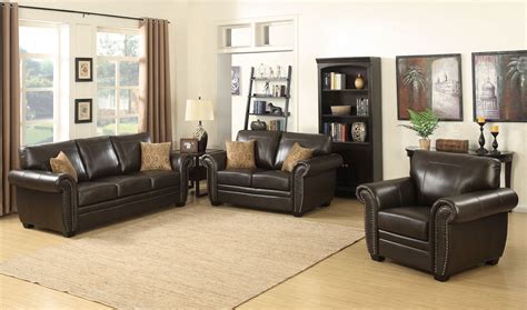 Louis Collection Traditional 3-Piece Upholstered Leather Living Room ...