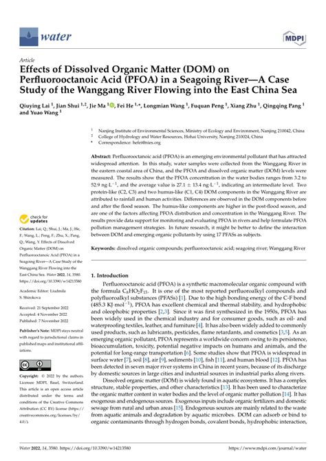 (PDF) Effects of Dissolved Organic Matter (DOM) on Perfluorooctanoic ...