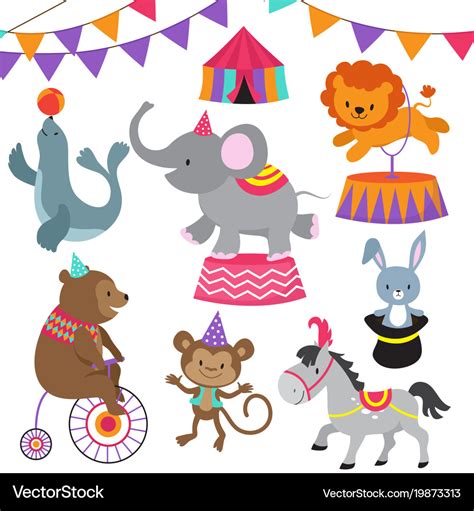 Circus child show cartoon animals set Royalty Free Vector