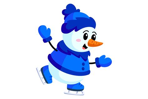 Happy Snowman Ice Skating. Cartoon Winte Graphic by ladadikart ...