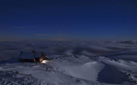 nature, Landscape, Mountain, Starry Night, Winter, Snow, Cottage ...