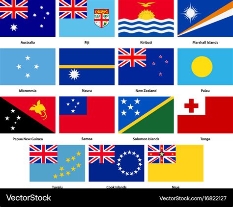 Set all flags countries oceania Royalty Free Vector Image