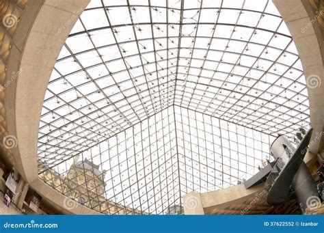 Louvre pyramid from inside editorial photography. Image of inside ...