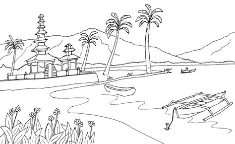 Desenhos para colorir Natureza. Paisagem, floresta, montanhas, mar, ilha