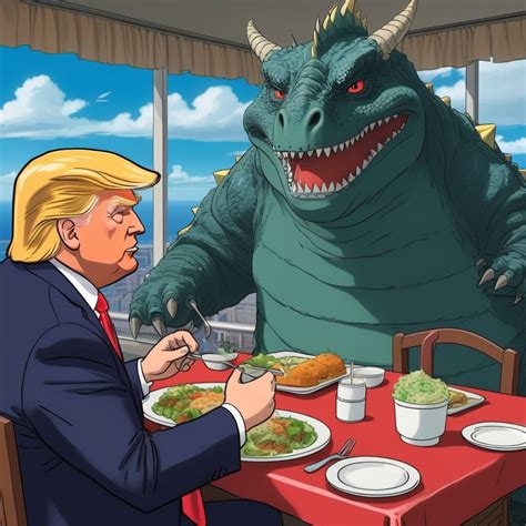 Donald Trump as a Anime character having lunch with a Kaiju by Winter ...