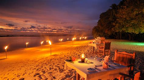 1920x1080 Resolution Dining on the Beach at Night in the Maldives Ocean ...