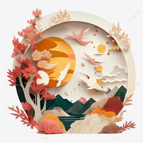 Mid Autumn Festival Origami Style Creative Illustration, Mid Autumn ...