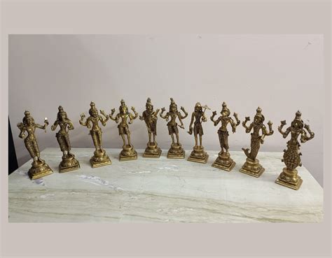 Brass 9.5'' Inches Long Dashavatara Statues 10 Incarnations of Lord ...