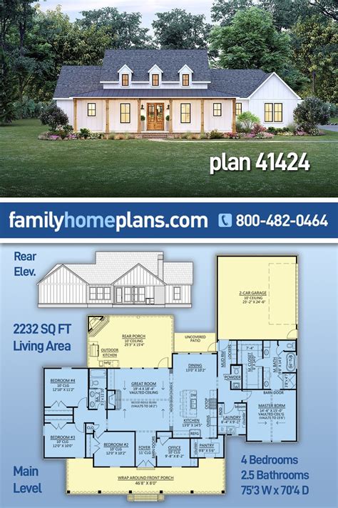 Plan 41424 | 4 bedroom Country Farmhouse Plan | Country farmhouse plans ...