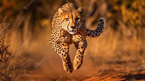 Premium AI Image | A cheetah jumps in the air in a desert.