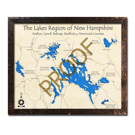 The Lakes Region, NH 3D Wood Topo Map