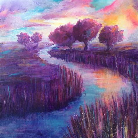 Purple landscape 4, acrylic painting on canvas, 40x40 cm by Rieneke ...