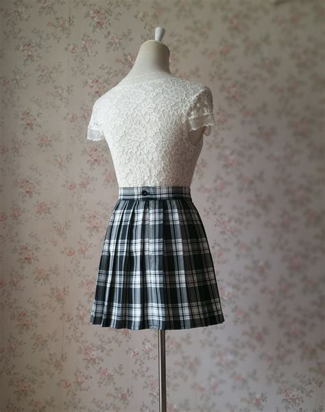 Black and White Plaid Skirt Mini Pleated Plaid Skirt Outfit A-line High ...