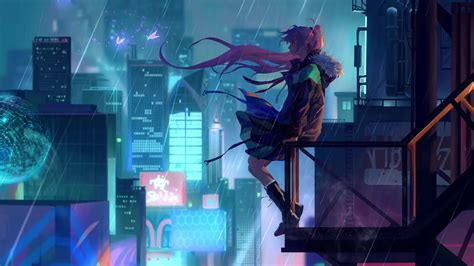 Anime Girl Lonely Night City Live Wallpaper - WallpaperWaifu