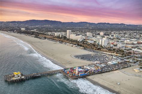 Aerial View of Santa Monica Pier and Beach, Santa Monica, California ...