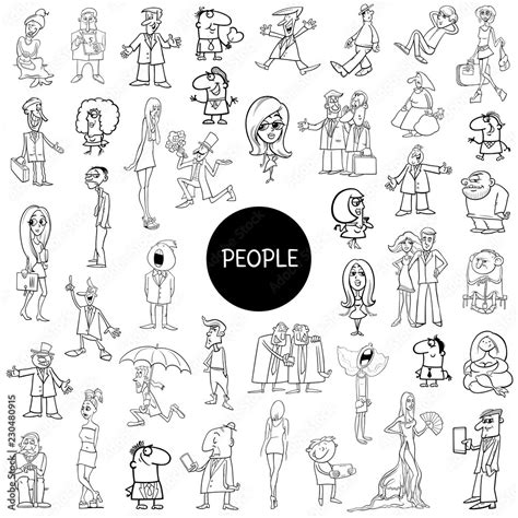 black and white cartoon people set Stock Vector | Adobe Stock