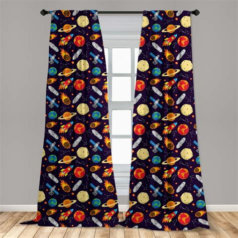 Space Curtains 2 Panels Set, Universe Themed Illustration with Earth ...