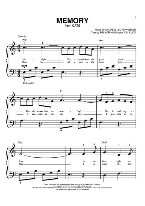 Memory" Sheet Music by Barbra Streisand for Big Note Piano - Sheet ...