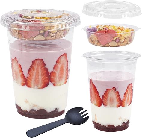 Amazon.com | Zezzxu 50Pack 16 oz Clear Plastic Parfait Cups with Insert ...