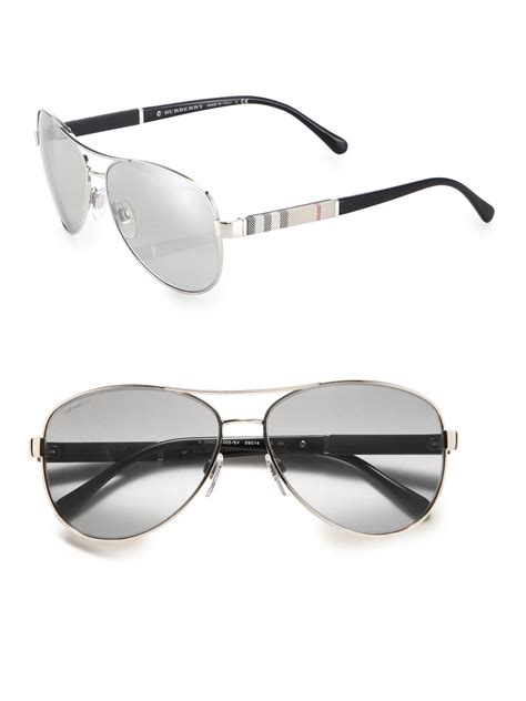 Burberry 59mm Check-print Aviator Sunglasses in Metallic for Men | Lyst