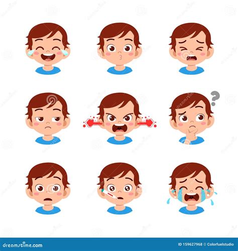 Cute Kid Face Expression Emoji Emoticon Set Stock Vector - Illustration ...