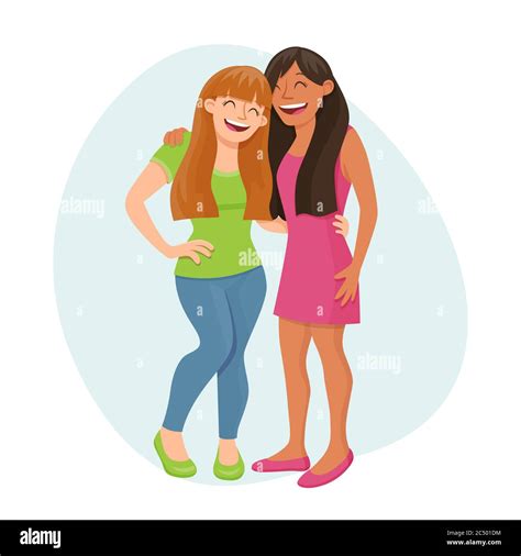 Portrait of two girls laughing. Friendship concept. Vector illustration ...