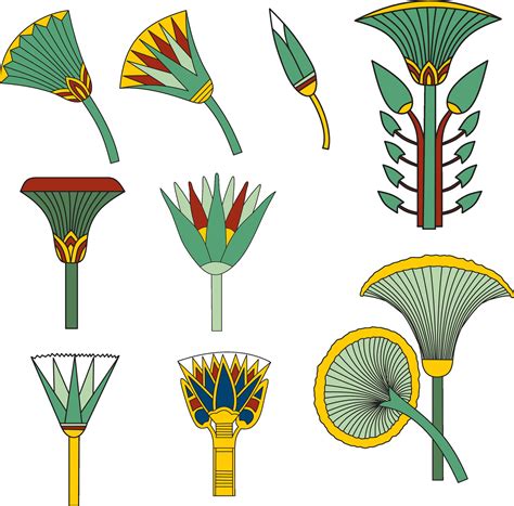 Vector colored set of ancient Egyptian signs and symbols. Lotus flower ...