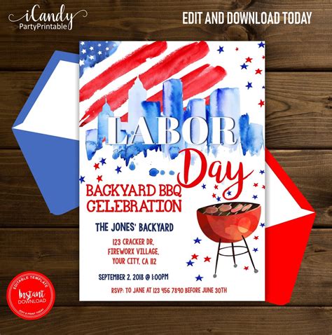 Labor Day Invitation BBQ Invitation Editable Instant - Etsy