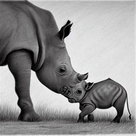 pencil drawing of an orphaned baby rhino in the | Stable Diffusion ...