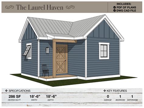 286 SQ FT, 18'6 X 18'6, Tiny House Plans, Bunkie, Architectural Plans ...