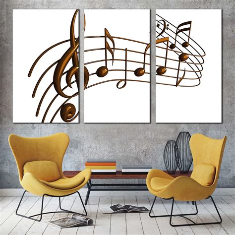 Music Notes Canvas Wall Art, White Modern Abstract Music 3 Piece Canvas ...