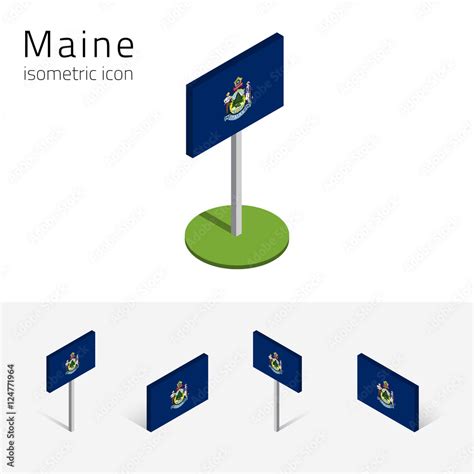 Flag of Maine (State of Maine, USA), vector set of isometric flat icons ...