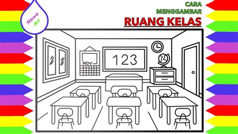 gambar benda di kelas hitam putih Sketsa ruang kelas