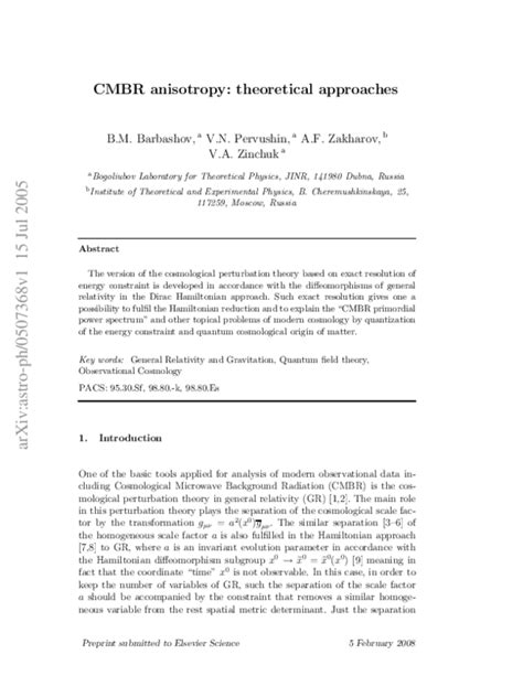 (PDF) CMBR anisotropy: Theoretical approaches | Alexander Zakharov ...