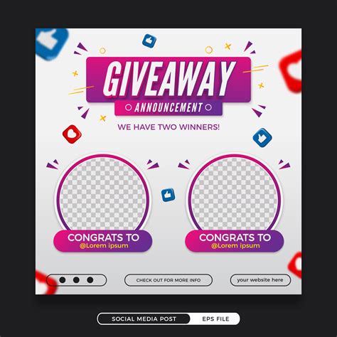 Giveaway winner announcement social media template with 3d elements ...