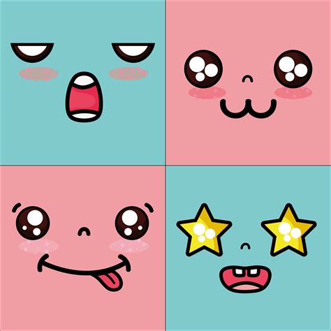 set kawaii cute faces expression 659415 Vector Art at Vecteezy