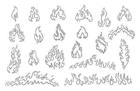 Premium Vector | Fire and flames outline icon set