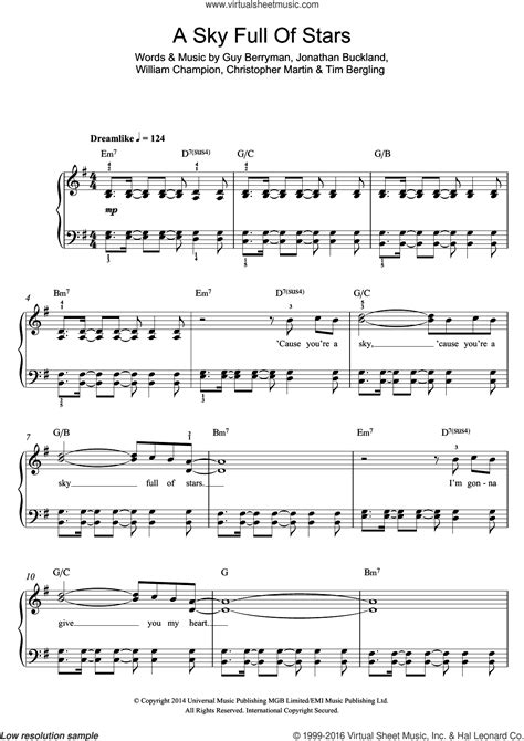 A sky full of stars piano sheet music 165093-A sky full of stars piano ...