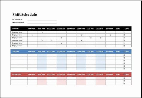 Monthly Shift Schedule Template Inspirational Employee Shift Schedule ...