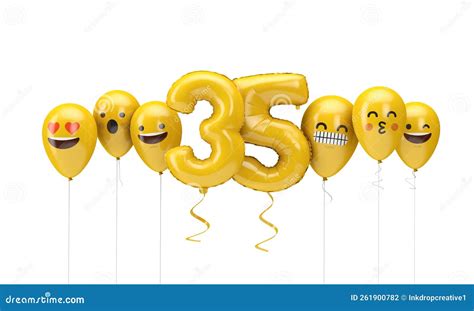 Yellow Birthday Balloon with Emoji Balloon Faces Stock Illustration ...