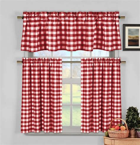 Red White Gingham Checkered Plaid Kitchen Tier Curtain Valance Set ...