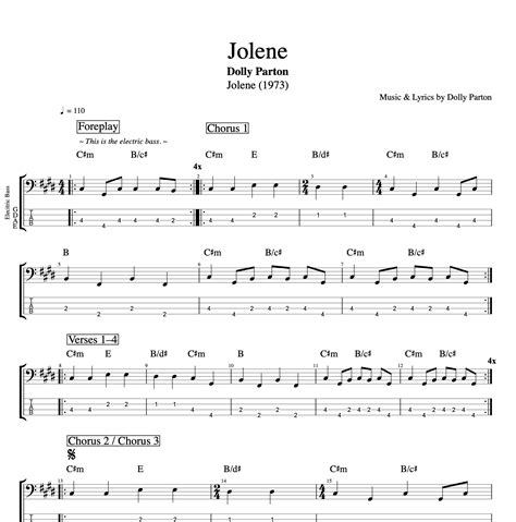 "Jolene" · Dolly Parton || Guitar + Bass || Tabs + Chords + Sheet Music ...