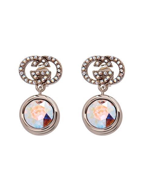 Lyst - Gucci Crystal-Embellished Logo Earrings in Metallic