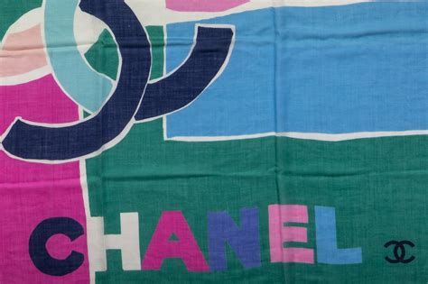 New Chanel Multicolor Logo Cashmere Shawl For Sale at 1stDibs