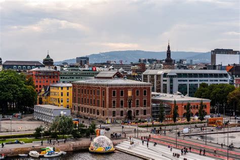 Oslo Norway View of the Downtown Area with Traffic and People Editorial ...