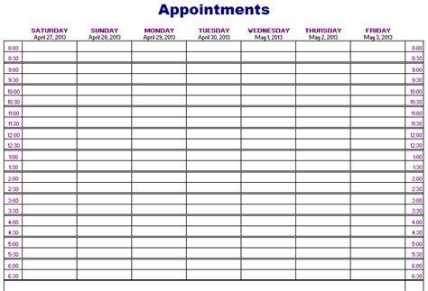 Appointments Schedule Template | Free Layout & Format | Calendar ...