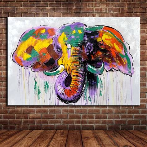 Hand Painted Abstract Cartoon Elephant oil Painting On Canvas Colorful ...