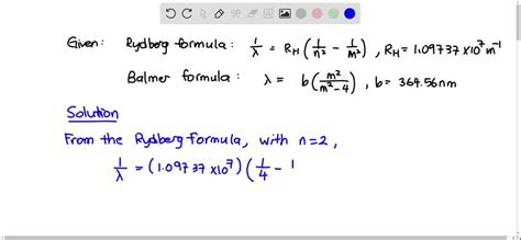 SOLVED:Prove that the Balmer formula is a special case of the Rydberg ...