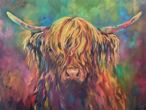 Colourful Highland Cow art — Sue Gardner - Original Paintings